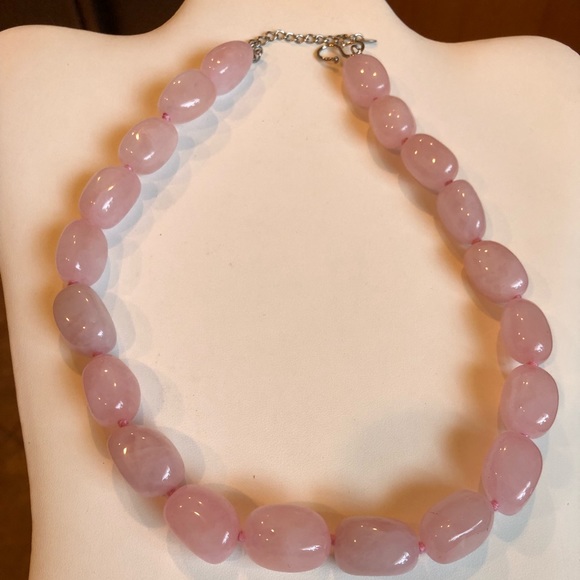 Organic Pink Rose Quartz Necklace sterling silver - Picture 3 of 7